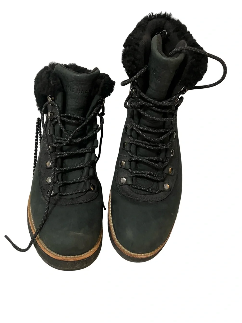 Cole Haan Black Lace-Up Shearling-Trim Winter Boots